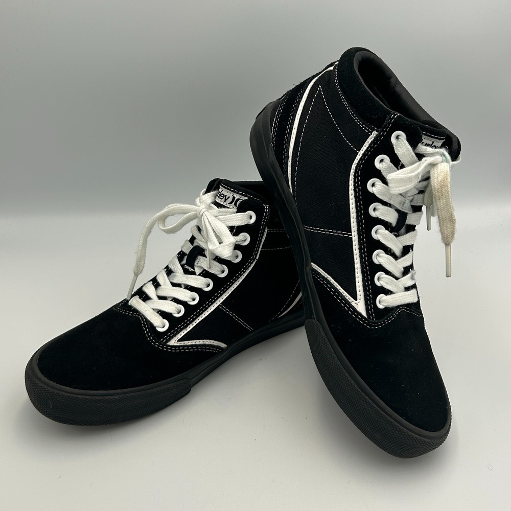 Hurley Men's 8 Skate Shoes Canvas Lace Up High Top‎ Kayo Chukka Black White 90s - Picture 4 of 13